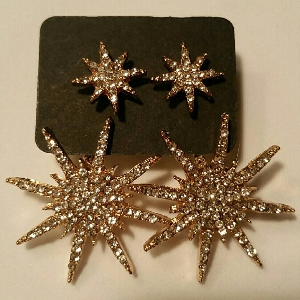NEW β΄ Starburst Gold Pave Crystal Earring Jacket - Picture 2 of 7